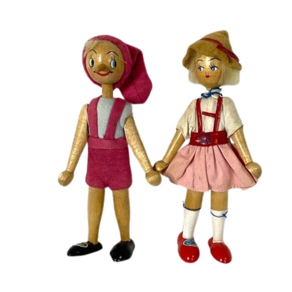 Vintage handmade Polish peg dolls,  set of two. - Picture 1 of 8